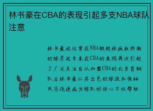 林书豪在CBA的表现引起多支NBA球队注意